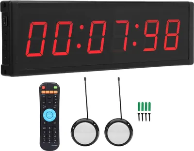 Obrázok produktu pre LED závodný časovač 2,3 palca 6 číslic červený displej Bežecké podujatie telocvičňa Odpočítavanie 12/24 hodín Nástenná montáž so stopkami Diaľkové ovládanie 2ks R80 Bezdrôtové