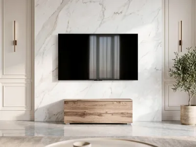 Image de AX LIVING Barvo Meuble TV bas 100 cm, chêne brun Wotan, modèle sur pied