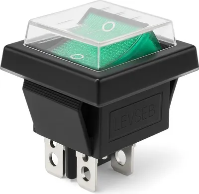 Produktbild von Wippschalter grün mit Wasserdichte Abdeckung 4 Polig EIN-AUS 250V16A beleuchtet