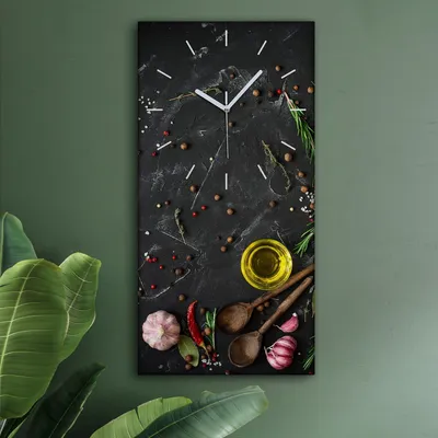 Produktbild von Wohnzimmer Leinwand Uhr Geräuschlos Küche 30x60 Gewürze, Gemüse, Motive, weiße Zeiger