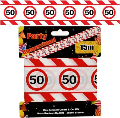 Produktbild von 50.GEBURTSTAG 1 STÜCK 15 m DEKOBAND VERKEHRSZEICHEN mit der Zahl 50