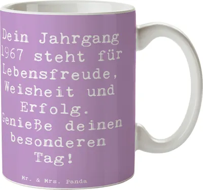 Produktbild von Mr. & Mrs. Panda Tasse Spruch 1967 Geburtstag - Lavendeltraum - Geschenk, Teetasse, Becher, Kaffeebecher, Geburtstagsgeschenk, Trinkbecher, haferl, Happy Birthday, Alter