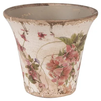 Produktbild von Clayre & Eef Blumentopf Ø 13x11 cm Beige Rosa Keramik Blumen