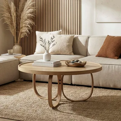 Produktbild von Skye Decor, Hochwertiger Couchtisch aus 100% Massivholz, Eiche, Ø 100 cm, Höhe 46 cm | 18 mm dick | Moderner skandinavischer Stil, elegant und funktional für Ihr Zuhause.