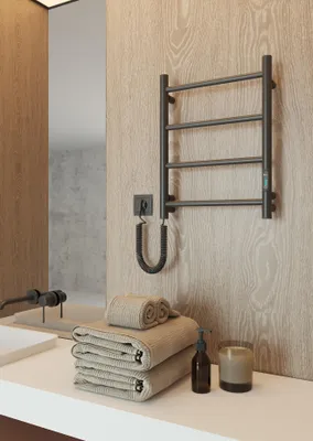 Produktbild von ELNA Elektrischer Badheizkörper Handtuchheizkörper SCHWARZ 45 W 510 x 400 mm mit Thermostat IP44 Wandmontage MINI klein kompakt radiator