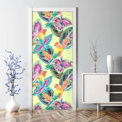 Produktbild von Dekorative Türaufkleber Aufkleber selbstklebend Klebefolie Abnehmbarerdeko Bunte Papageien 85 x 200 cm