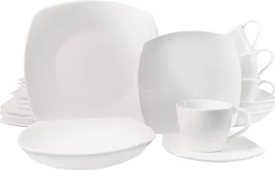 Produktbild von ECHTWERK 30-teiliges Kombiservice "Classic" Modern-Design, Elegantes weißes Geschirrset aus Porzellan