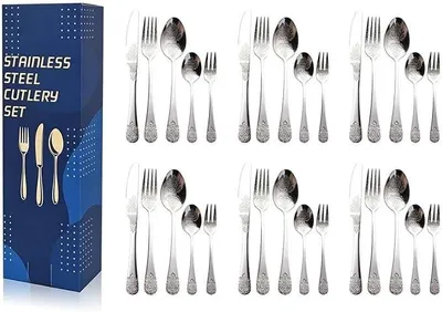 Imagen del producto de Juego de cubiertos, 30 piezas, juego de cubiertos de acero inoxidable para 6 personas, juego de cubiertos para comidas que incluye cuchillos, tenedores y cucharas para uso doméstico, restaurante, fiesta o banquete, resistente a la corrosión y apto para lavavajillas (plateado)