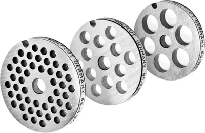 Produktbild von Lochscheibensatz 4,0mm + 8,0mm und 13,0mm passend für alle gängigen Fleischwölfe Größe 5 – z.B.: Bosch MUM4/MUM5 - Alexanderwerk Größe 5 – Jupiter Größe 5 und viele mehr von WolfCut