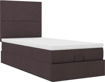 Image de Lit ottoman avec matelas marron foncé 100x200 cm tissu
