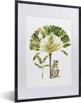 Produktbild von MuchoWow® Gerahmtes Poster Dschungel - Leopard - Tiere 30x40 cm - Poster mit Schwarzem Bilderrahmen Wandposter Rahmen Foto Bilder - Wandposter Schlafzimmer
