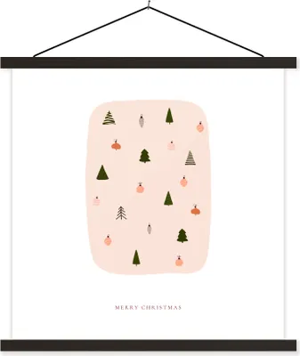 Produktbild von MuchoWow® Textilposter Weihnachtsbäume - Weihnachtskugeln - Zitat 60x60 cm mit schwarzem Rahmen - Posteraufhänger