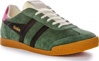 Produktbild von Gola Classics Elan Low Pro Lace Retro Evergreen Damen Wildleder Ledersneaker in Grün Schwarz – undefined / Grün Schwarz