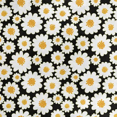 Image de Royal Velvet Tissu polyester A coudre - motif marguerite sur noir