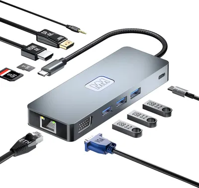 Produktbild von MMOBIEL USB-C Hub HDMI / DisplayPort 4K@60Hz, VGA 3.5mm, 100W Power – 11-in-1 Hub