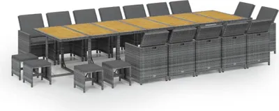 Produktbild von 19-tlg. Garten-Essgruppe mit Kissen Grau Poly Rattan