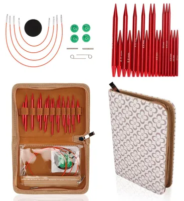 Produktbild von Rundstricknadelset, 9 Paar austauschbare Aluminium-Stricknadeln von 3 mm bis 6 mm mit 4 Seilen, kurze Rundstricknadeln für Anfänger und Häkelgarn