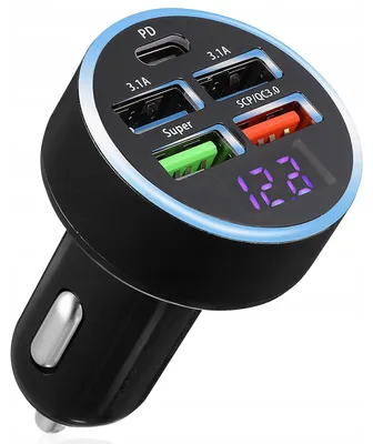 Produktbild von 5-Port USB C Autoladegerät für Handys mit Adapter