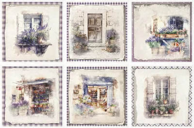 Produktbild von ITD Reispapier Decoupage SET Bastelpapier, Tür und Fenster mit Lavendeldekoration RSM081