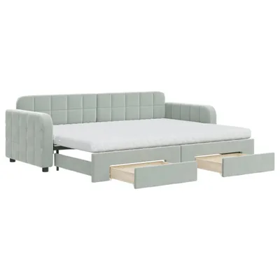 Imagen del producto de Cama nido extensible con cajones, color gris claro, 80x200 cm, tapizada en terciopelo