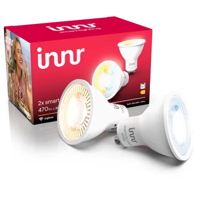 Zdjęcie produktu dla Inteligentna lampa Innr GU10 Zigbee, współpracuje z Hue* (wymagany mostek), od ciepłej do chłodnej bieli, GU10 LED spot, ściemnialna, inteligentna lampa domowa, 470lm, 2-pak
