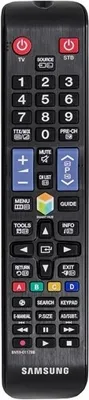 A black Samsung TV remote control is shown against a white background.