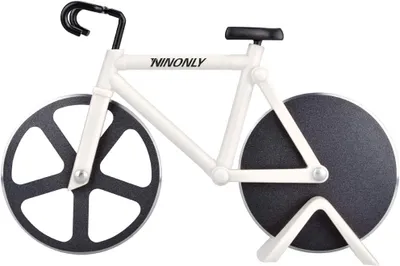 Produktbild von Fahrrad Pizzaschneider Rad, Antihaft-Bike Pizza Slicer, Dual Edelstahl Schneiden Räder mit einem Standplatz am besten für Pizza-Liebhaber, Urlaub Urlaub Housewarming Cool Kitchen Gadget Cool Men's Gift-Weiß