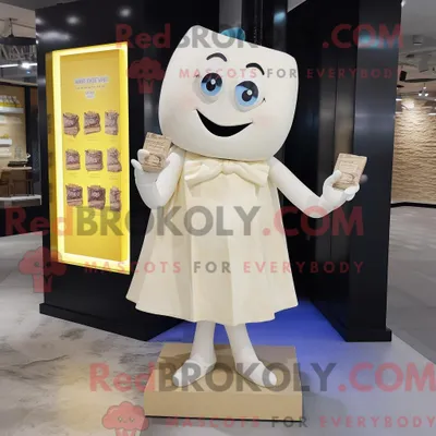 Produktbild von Maskottchenfigur REDBROKOLY einer Tafel weißer Schokolade bekleidet mit einem Etuikleid und Fußkettchen