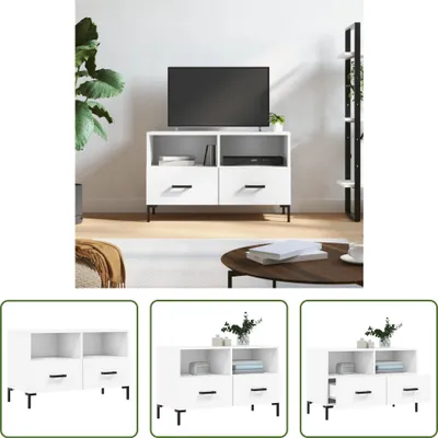 Image de The Living Store Armoire TV Blanc 80x36x50 cm Bois composite
