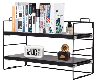 Image de Organisateur de bureau avec 2 étagères en métal et en bois