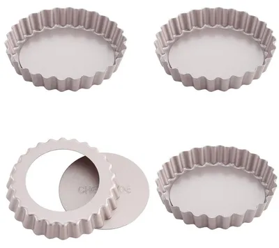 Immagine prodotto di Set di 4 stampi per torte e quiche, 4 pollici, in acciaio inossidabile