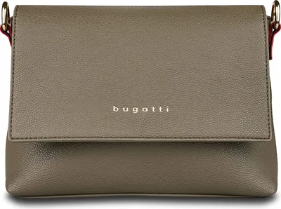 A studio shot of a taupe Bugatti body bag.