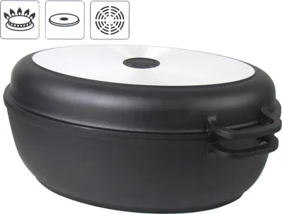 Produktbild von 2 in 1 Aluguss-Bräter mit integrierter Grillpfanne - Antihaftbeschichtung – Fassungsvermögen ca. 8 Liter – für alle Herdarten außer Induktion
