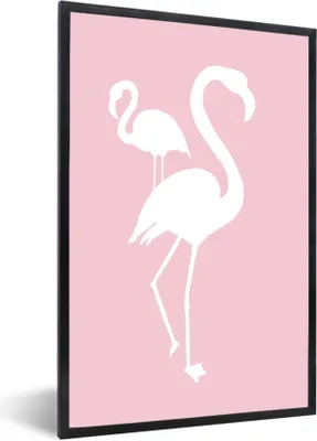 Produktbild von MuchoWow® MuchoWow® Gerahmtes Poster Rosa - Weiß - Flamingo 60x90 cm - Poster mit zchwarzem Bilderrahmen - Kunst