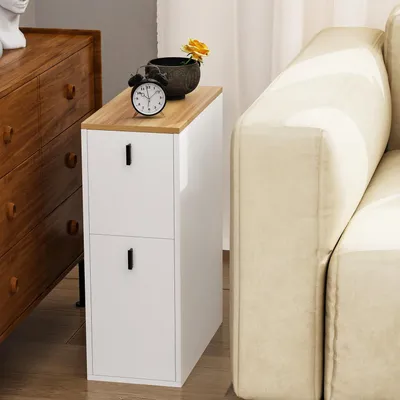 Produktbild von Nachttisch Schmal mit 2 Schubladen 25x51x68cm Weiß Braun