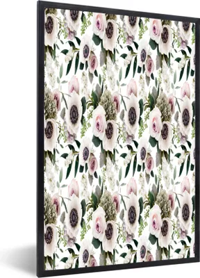Produktbild von MuchoWow® MuchoWow® Gerahmtes Poster Blumen - Rosen - Muster 60x90 cm - Poster mit zchwarzem Bilderrahmen - Kunst