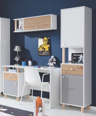 Produktbild von Jugendzimmer Set 3-teilig FAIRFAX-133 mit Schreibtisch in weiß mit Eiche und grau