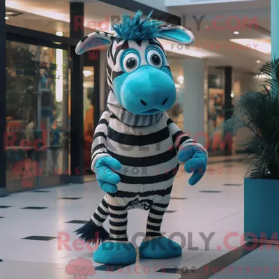 Produktbild von Maskottchencharakter REDBROKOLY eines Cyan-Zebras bekleidet mit Leggings und Schals