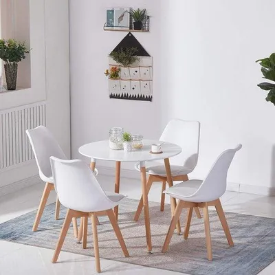 Produktbild von Famanu Esstisch Runde Tisch 80 cm mit 4 weißen Stühlen