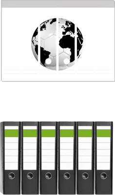 Produktbild von Wallario 6 Stück breite Ordner inkl. Klebeetiketten mit Motive Planet Fußball -  Set mit Rückenschildern / Ordnerrücken Stickern