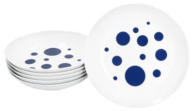 Immagine prodotto di Pula blu scuro a pois Set di 6 piatti fondi 450ml in porcellana piatti profondi pasta a pois