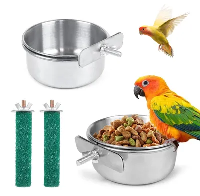 Imagen del producto de Solidchoice - Juego de 2 comederos para pájaros de acero inoxidable con soporte, para usar en jaulas