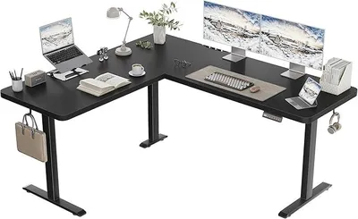 Produktbild von L-förmig Höhenverstellbarer Schreibtisch Elektrisch mit 3 Memory-Steuerung, 160 x 140cm Eckschreibtisch mit Kabelmanagement und Haken, Ergonomischer Computertisch Schwarz