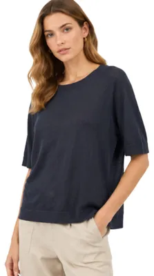 Produktbild von Damen T-Shirt Stefanel marineblau locker Leinen L