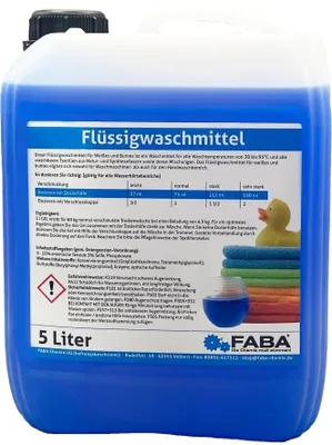 Produktbild von FABA Flüssigwaschmittel Konzentrat 5 L, blau, Universal Color angenehm frisch, gratis Ausgießer