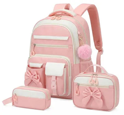 Immagine prodotto di Set di zaini per la scuola, 3 pezzi, per ragazze, classi 3ª-7ª, 24 litri, rosa e bianco