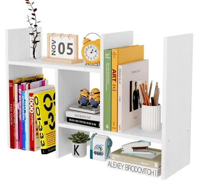 Immagine prodotto di Scrivania con ripiano, legno bianco, 41x19x42 cm, regolabile, organizer per ufficio