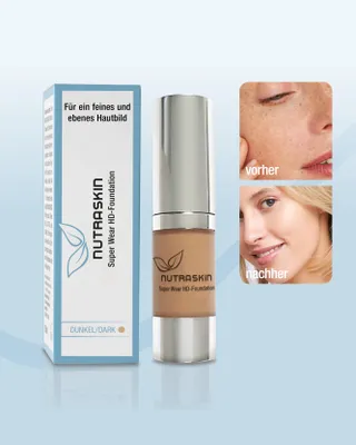 Produktbild von NUTRASKIN Super Wear HD Foundation dark – flüssiges Make-up für strahlenden Teint. Langanhaltend, wasserfest, mit Primer-Effekt,  Germany 15 ml