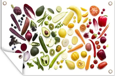 Produktbild von MuchoWow® 120x80 cm Outdoor-Poster Gartendeko Sichtschutz Garten Poster für den Garten  Gemüse - Obst - Regenbogen