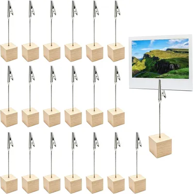 Imagen del producto de Soportes para fotos con pinzas, 20 unidades, de madera natural, para fotos y notas